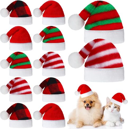 Frienda 12 Pieces Dog Santa Hat PET Christmas Hat Soft Plush Cat Hat Pet Costumes for Small Dog Cat Puppy Christmas Supplies (Mixed Pattern) in Saudi Arabia