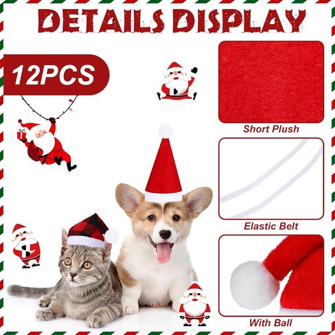 Frienda 12 Pieces Dog Santa Hat PET Christmas Hat Soft Plush Cat Hat Pet Costumes for Small Dog Cat Puppy Christmas Supplies (Mixed Pattern) in Saudi Arabia