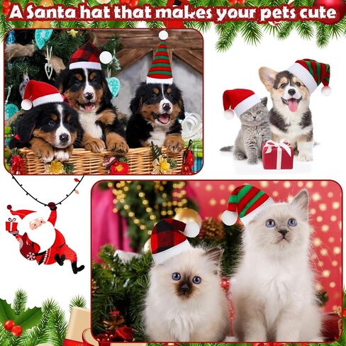 Frienda 12 Pieces Dog Santa Hat PET Christmas Hat Soft Plush Cat Hat Pet Costumes for Small Dog Cat Puppy Christmas Supplies (Mixed Pattern) in Saudi Arabia