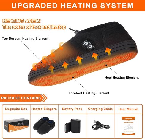 شباشب ساخنة، جهاز تدفئة القدم الكهربائي للجنسين مع بطارية قابلة لإعادة الشحن 5000 مللي أمبير في الساعة، حذاء مزدوج للتحكم بمفتاح مزدوج للحفاظ على دفء القدمين للرجال والنساء - مقاس صغير in Kuwait