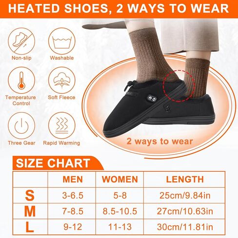 شباشب ساخنة، جهاز تدفئة القدم الكهربائي للجنسين مع بطارية قابلة لإعادة الشحن 5000 مللي أمبير في الساعة، حذاء مزدوج للتحكم بمفتاح مزدوج للحفاظ على دفء القدمين للرجال والنساء - مقاس صغير in Kuwait