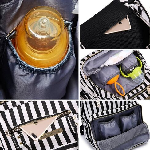 SoHo Metropolitan Diaper Backpack Tote 3Pc, Black Stripes in Kuwait