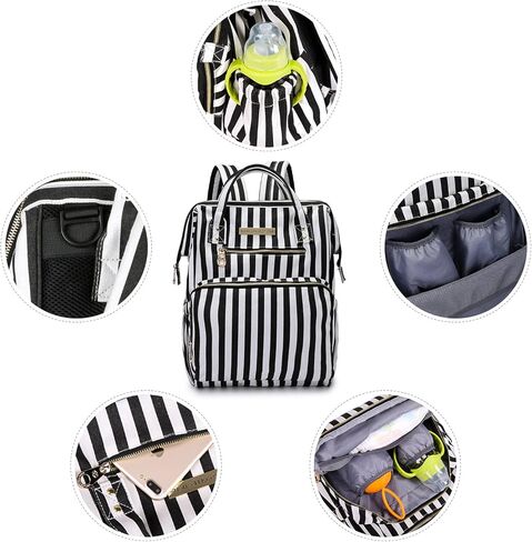 SoHo Metropolitan Diaper Backpack Tote 3Pc, Black Stripes in Kuwait