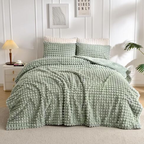 لحاف فرو صناعي وردي من ENJOHOS، طقم لحاف منفوش فائق النعومة، طقم لحاف مقاس كوين، طقم سرير شتوي دافئ غامض، طقم سرير فاخر من القطيفة 3 قطع (1 لحاف أشعث، 2 كيس وسادة) in Kuwait