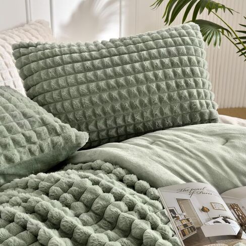 لحاف فرو صناعي وردي من ENJOHOS، طقم لحاف منفوش فائق النعومة، طقم لحاف مقاس كوين، طقم سرير شتوي دافئ غامض، طقم سرير فاخر من القطيفة 3 قطع (1 لحاف أشعث، 2 كيس وسادة) in Kuwait