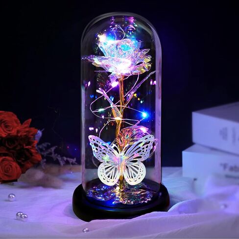 Valentines Day Gifts for Her, Birthday Gifts for Women, Valentine's for Mom, Valentines Day Rose Flowers Gifts for Girlfriend Wife Grandma Presents, Galaxy Light Up Rose Flower in Glass Dome 8.6" in Kuwait