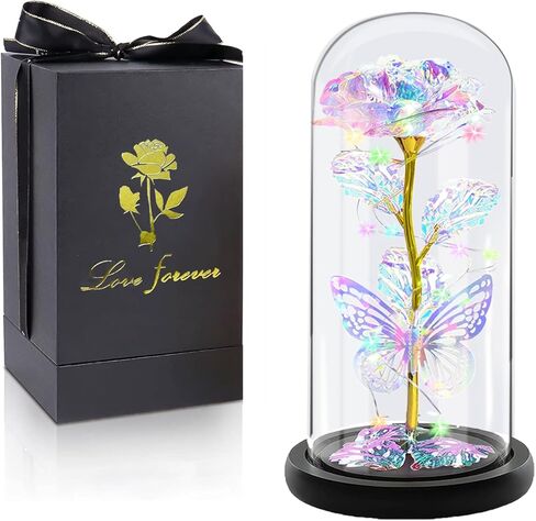 Valentines Day Gifts for Her, Birthday Gifts for Women, Valentine's for Mom, Valentines Day Rose Flowers Gifts for Girlfriend Wife Grandma Presents, Galaxy Light Up Rose Flower in Glass Dome 8.6" in Kuwait
