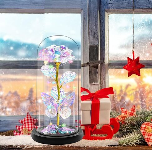Valentines Day Gifts for Her, Birthday Gifts for Women, Valentine's for Mom, Valentines Day Rose Flowers Gifts for Girlfriend Wife Grandma Presents, Galaxy Light Up Rose Flower in Glass Dome 8.6" in Kuwait