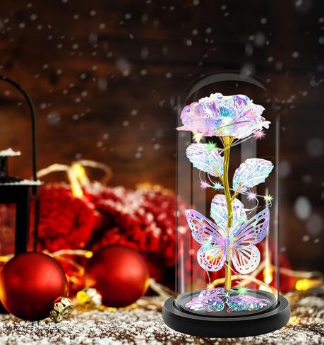 Valentines Day Gifts for Her, Birthday Gifts for Women, Valentine's for Mom, Valentines Day Rose Flowers Gifts for Girlfriend Wife Grandma Presents, Galaxy Light Up Rose Flower in Glass Dome 8.6" in Kuwait