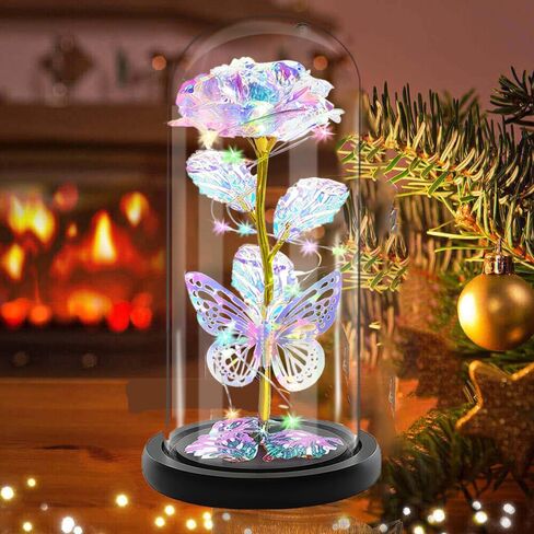 Valentines Day Gifts for Her, Birthday Gifts for Women, Valentine's for Mom, Valentines Day Rose Flowers Gifts for Girlfriend Wife Grandma Presents, Galaxy Light Up Rose Flower in Glass Dome 8.6" in Kuwait