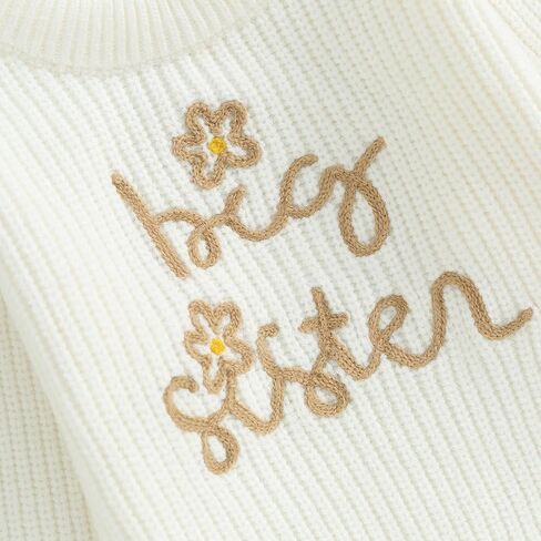 SHUING Toddler Kids Girls Fall Sweater Big Sister&Flower Embroidery Round Neck Long Sleeve Pullover Tops Fall Outfit in Saudi Arabia