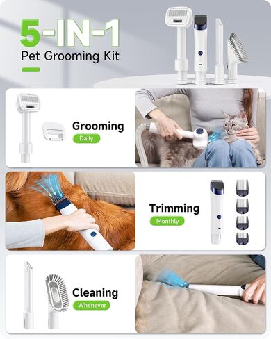 مجموعة أدوات العناية بالكلاب من FurryAmis Pet Grooming، سعة 2.5 لتر، شفط فراغ 99% من شعر الحيوانات الأليفة، ماكينة حلاقة هادئة ومحترفة مع 5 أدوات مثبتة لتساقط وتمشيط الكلاب والقطط in Kuwait