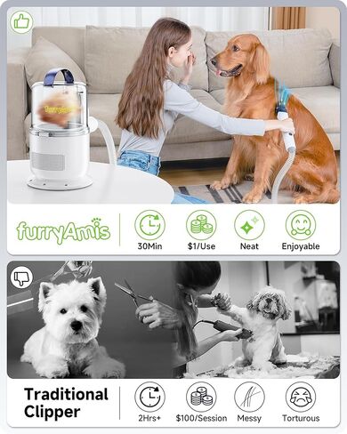مجموعة أدوات العناية بالكلاب من FurryAmis Pet Grooming، سعة 2.5 لتر، شفط فراغ 99% من شعر الحيوانات الأليفة، ماكينة حلاقة هادئة ومحترفة مع 5 أدوات مثبتة لتساقط وتمشيط الكلاب والقطط in Kuwait