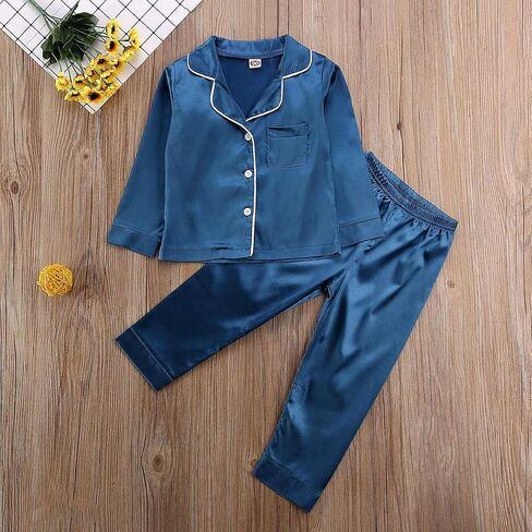 Toddler Baby Girl Satin Silk Shirts Loungwear Pants Leopard Clothes Short Sleeve in Saudi Arabia