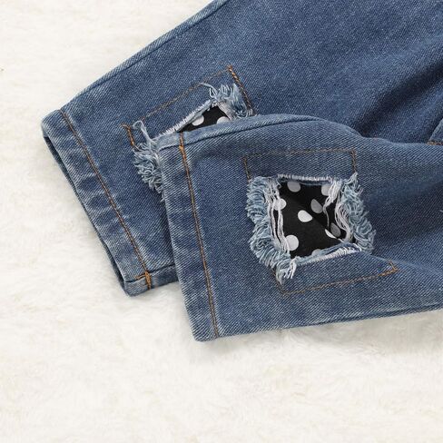 طقم عصابات رأس أزرق مكشكش قصير الأكمام + ملابس طفلة جينز ممزق in Kuwait