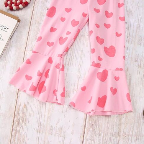 CM C&M WODRO Toddler Baby Girl Valentine's Day Outfit Love Coffee Print Sweatshirt Heart Print Flare Pants 2PCs Clothes Set in Saudi Arabia