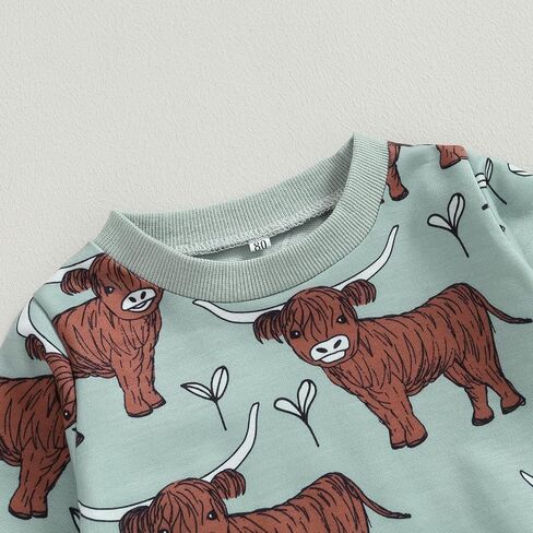 KtwHarnu Western Baby Boy Girl Outfit Cow Print Long Sleeve Crewneck Sweatshirt Elastic Waist Pants Set Fall Winter Clothes in Kuwait