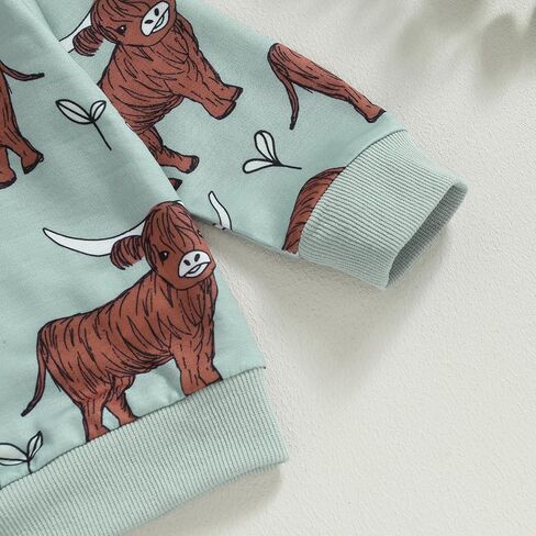 KtwHarnu Western Baby Boy Girl Outfit Cow Print Long Sleeve Crewneck Sweatshirt Elastic Waist Pants Set Fall Winter Clothes in Kuwait