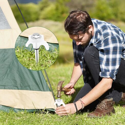 Yaocom 20 Pcs 8" Screw in Tent Stakes Heavy Duty Tent Stakes Drillable Ground Anchors Screw Metal Tents Pegs Threaded Tents Spikes with Head Driver for Swing Inflatable Decor in Kuwait