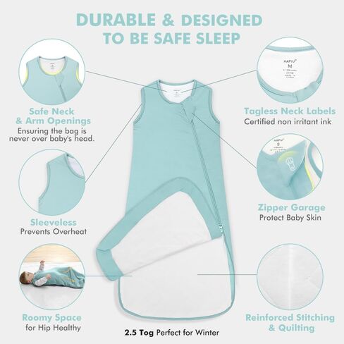 HAPIU Rayon Made from Bamboo Winter Baby Sleep Sack 2.5 TOG, 2-Way Zipper YKK, Warm Quilted Wearable Blanket in Saudi Arabia