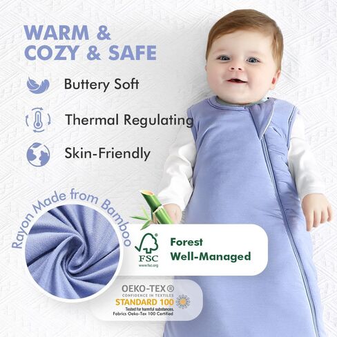HAPIU Rayon Made from Bamboo Winter Baby Sleep Sack 2.5 TOG, 2-Way Zipper YKK, Warm Quilted Wearable Blanket in Kuwait
