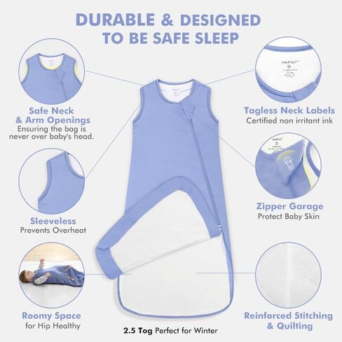 HAPIU Rayon Made from Bamboo Winter Baby Sleep Sack 2.5 TOG, 2-Way Zipper YKK, Warm Quilted Wearable Blanket in Kuwait