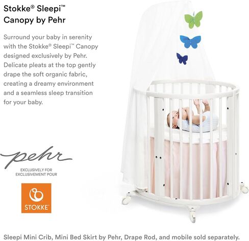 مظلة Stokke Sleepi من Pehr، رمادية - مناسبة لسرير الأطفال/الرضع (تباع بشكل منفصل) - قطن عضوي ناعم قابل للغسل in Kuwait