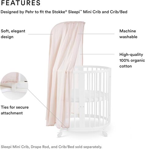 مظلة Stokke Sleepi من Pehr، رمادية - مناسبة لسرير الأطفال/الرضع (تباع بشكل منفصل) - قطن عضوي ناعم قابل للغسل in Kuwait