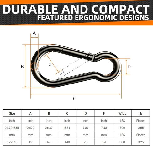 مشبك حلقة تسلق، 5.5 بوصة مشابك حلقة تسلق شديدة التحمل، 2 حزمة حلقة تسلق كبيرة، موصل حبل عالي التحمل للمفاتيح مجموعة أرجوحة التخييم والصيد والمشي لمسافات طويلة والسفر in Kuwait