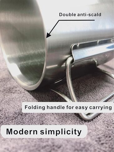 كوب قهوة بسيط للتخييم في الهواء الطلق، كوب قهوة بجدار مزدوج من الستانلس ستيل، كوب للسفر، كوب ماء قابل للطي بمقبض للتخييم، سعة 350 مل، فضي in Kuwait