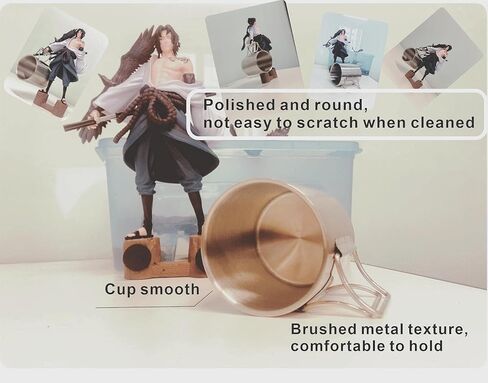 كوب قهوة بسيط للتخييم في الهواء الطلق، كوب قهوة بجدار مزدوج من الستانلس ستيل، كوب للسفر، كوب ماء قابل للطي بمقبض للتخييم، سعة 350 مل، فضي in Kuwait