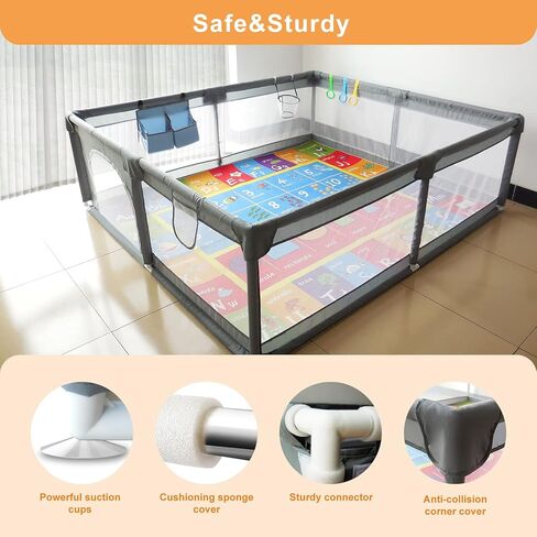 Global V-Bien Baby Playpen, 79" X 71" Extra Large Baby Play Yards with Mat, Safety Play Pens for Babies and Toddlers, Indoor&Outdoor Baby Girl Fence Play Pin Area with Zipper Gate/Visible Mesh in Saudi Arabia