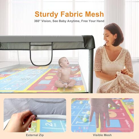 Global V-Bien Baby Playpen, 79" X 71" Extra Large Baby Play Yards with Mat, Safety Play Pens for Babies and Toddlers, Indoor&Outdoor Baby Girl Fence Play Pin Area with Zipper Gate/Visible Mesh in Saudi Arabia
