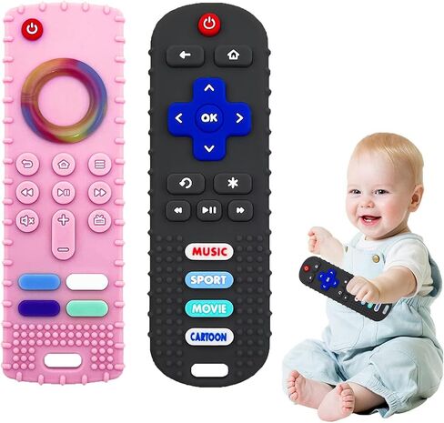 2-Pack Baby Teething Toys-TV Remote Control Shape Silicone Infants Teething Toys for Babies 0-18 Months,BPA-Free (2packs-Black) in Saudi Arabia