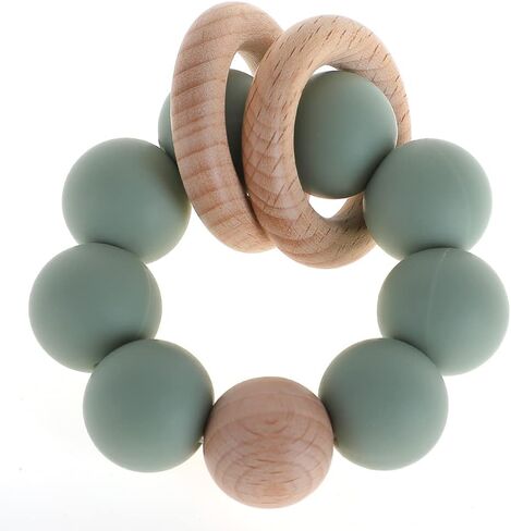 Silicone Baby Teether, Food Grade Silicone & Beech Baby Teething Toy, BPA Free (Olive) in Kuwait