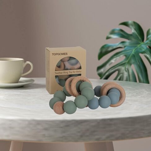 Silicone Baby Teether, Food Grade Silicone & Beech Baby Teething Toy, BPA Free (Olive) in Kuwait
