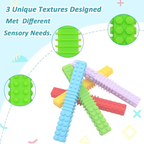 Sensory Chewy Toys for Autistic Children, 5 Pack Silicone Chew Tube Teething Sticks Toys for Autism, ADHD, SPD, Chewies with Special Needs, Oral Motor Chewy Tool for Sensory Kids Chewer (Colorful B) in Saudi Arabia