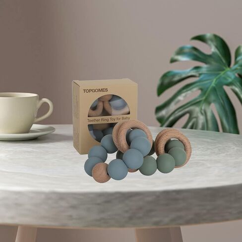 Silicone Baby Teether, Food Grade Silicone & Beech Baby Teething Toy, BPA Free (Olive) in Kuwait