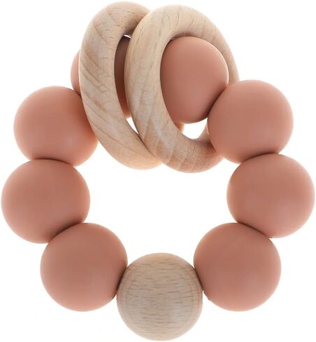 Silicone Baby Teether, Food Grade Silicone & Beech Baby Teething Toy, BPA Free (Olive) in Kuwait