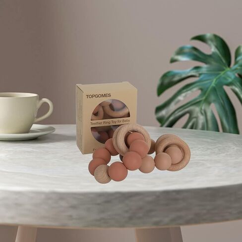 Silicone Baby Teether, Food Grade Silicone & Beech Baby Teething Toy, BPA Free (Olive) in Kuwait