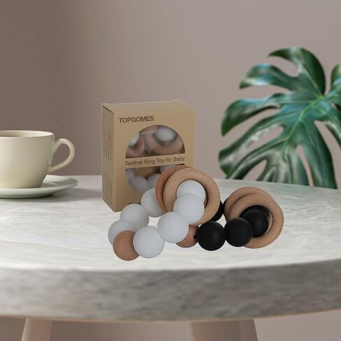 عضاضة أطفال من السيليكون، لعبة تسنين للأطفال من السيليكون وخشب الزان، خالية من مادة BPA (أبيض) in Saudi Arabia