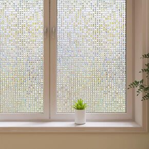 3D Mosaic Window Film, Frosted Privacy Glass Window Film, Vinyl Decorative Window Decals, Anti-UV Static Clings No-Glue Removable Window Sticker for Home (17.5 x 78.7 inch)