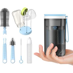 Travel Bottle Cleaner Kit with Bottle Drying Rack, Travel Essentials for Baby, Blue in Saudi Arabia