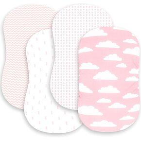 Bassinet Bed Sheets – Premium Bassinet Fitted Sheets 4 Pack – 100% Jersey Knit Cotton Cradle Sheets – Bassinet Bedding for Standard Size Oval or Halo Bassinet Pads – Bassinet Sheet for Girl in Kuwait