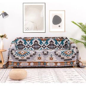 Homcosan أريكة الأغلفة غطاء منشفة غطاء القطن متماسكة هندسية غطاء الأريكة لمدة 4 مقاعد وسادة الأريكة الأثاث حامي الحيوانات الأليفة رميات أنيقة للأريكة المقطعية (أبيض، أريكة 4 مقاعد) in Kuwait