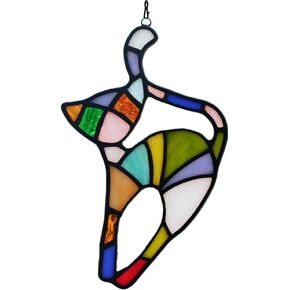 BOXCASA White Cat Decor Stained Glass Window Hanging,Funny Cat Gifts for Cat Lovers Stained Glass Suncatchers,Cat Themed Gifts Cat Decoration for Livingroom Bedroom Kitchen Room in Kuwait