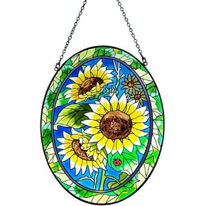 DiuDiuLYU Sunflower Stained Glass Window Hanging Home Decor Suncatchers Indoor Window Gift for Mom Women Flower Lovers