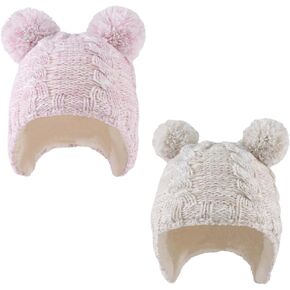 Zsedrut Baby Girls Winter Beanie Fleece Lined Pompom Hat Toddler Earflap Warm Hats