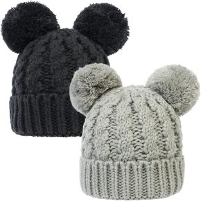 MOK Baby Beanie for Girls Cable Knit Winter Hat with Double Pom Pom Skull Hats in Saudi Arabia