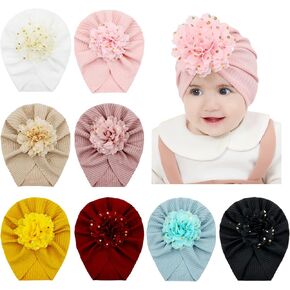 سيناسي مجموعة من 8 قطع من قبعات عمامة مستشفى الحضانة بتصميم زهور منقطة من الشيفون، قبعات صغيرة للبنات الصغيرات والرضع، ابيض وزهري ديرتي بينك وبورغندي وكاكي ومسطردة واخضر مينت in Kuwait